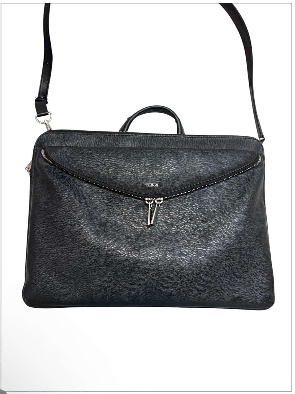 TUMI black grained leather laptop crossbody bag